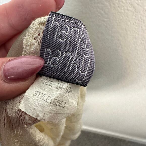 Hanky Panky Womens Sheer Lace Button Down Tie Top in Cream Size Large - Picture 3 of 10